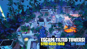 Let solid_salsa know so you can find more of solid_salsa's maps. Escape Tilted Towers Zombie Puzzle Parkour Map Code 5752 4832 1948 Fortnitecreative