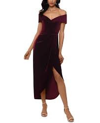 Xscape Petite Velvet Off The Shoulder Dress Reviews Dresses Petites Macy S In 2020 Velvet Bridesmaid Dresses Dresses Red Off Shoulder Dress