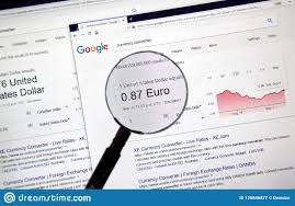 google currency converter page editorial photography