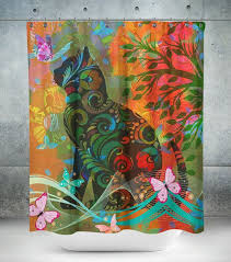 Psychedelic Cat Shower Curtain Boho Hippie Bathroom Decor Cat Shower Curtain Floral Shower Curtains Flower Shower Curtain