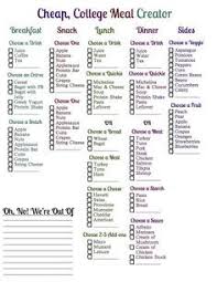 Cheap College Meal Planner Creator College Meals College Meal Planning Cheap College Meals