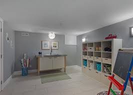 View In Gallery Artificial Lighting Takes Over This Simple Basement Playroom