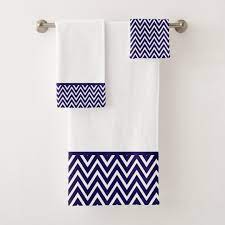 There are 3514 blue striped towel for sale on etsy, and they cost $17.48 on average. Modern Navy Blue And White Chevron Stripe Bath Towel Set Zazzle Co Uk