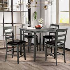 Dining set with ladderback upholstered seat chair. Buy P Purlove 5 Piece Dining Table Set Counter Height Table Set Wood Kitchen Table Set Square Table And 4 Padded Chairs For 4 Persons Gray Online In Turkey B08ck4tnz2
