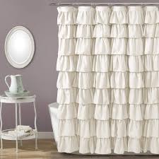 Our classic navy blue ticking shower curtain has a gorgeous handmade ruffle trim making this a customer favorite. Amazon Com Lush Decor Ivory Ruffle Shower Curtain Floral Textured Shabby Chic Farmhouse Style Design 72 X 72 Home Kitchen