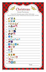 Just click go to the party on each card, and you will have a direct link to printable games and a good time. Emoji Christmas Songs Pictionary With A Red Buffalo Check Etsy Christmas Party Activities Family Christmas Party Emoji Christmas