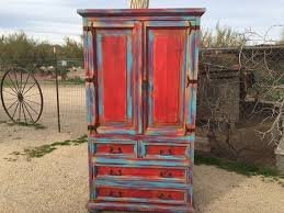 Sold Wood Distressed Armoire Turquoise Red Armoire Hand Painted Armoire Upcycled Rustic Red Distressed Furniture Painted Armoire Red Painted Furniture