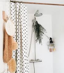 White Shower Curtain With Black Polka Dots Mustard Yellow Towels Small White Tile Bathroom Small Bathroom Decor Cute Home Decor Small Bathroom Diy