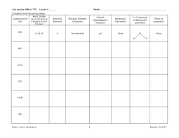 Molecular geometry is the name of the geometry used to describe the shape of a molecule. Vsepr Worksheet With Answers Novocom Top