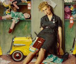 Norman rockwell's enchanting, original portrait was created in 1949 for a hallmark christmas card.in a christmas prayer norman rockwell deftly conveys that unique feeling of anticipation, wonder and just a touch of solemnity that is a child's christmas eve. Tired Salesgirl On Christmas Eve Play Jigsaw Puzzle For Free At Puzzle Factory