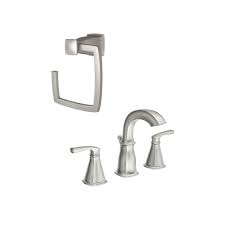 One handle lever design for ease of use. Moen Hensley 8 In Widespread 2 Handle High Arc Bathroom Faucet With Towel Ring In Spot Resist Brushed Nickel Ws84412msn 8wtr The Home Depot