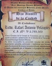 JUSTO RECONOCIMIENTO AL CHINO VELASQUEZ. Cómo hijo Ilustre de Tumeremo fue  designado el Lic Rafael Antonio Velásquez, mejor conocido como El  "Chino"Velásquez, Hijo Ilustre de Tumeremo, cuando se cumplen 236 de su