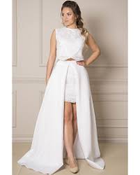 Brauttops mit spitze oder schlichte braut oberteile, dazu elastische röcke und brautröcke aus tüll für den babybauch. Sexy Brautkleid Mit Kurzem Rock Und Schleppe Kleiderfreuden