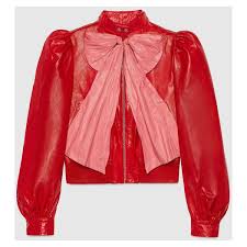 Gucci Leather Jacket With Bow 3 540 Liked On Polyvore Featuring Outerwear Jackets Leather Fur Gucci Leather Jacket Red Jacket Leather Outerwear Women