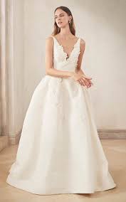 Oscar De La Renta V Neck Silk Faille Embroidered Ball Gown Wedding Dresses Simple Wedding Dresses Cheap Wedding Dress