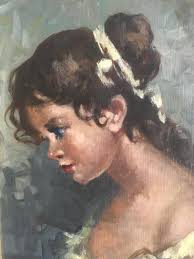 Original Signed Painting, Angelic Young Woman Bust Painting. Vintage  Acrylic