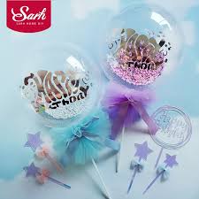 Download this free vector about pretty birthday decoration pack, and discover more than 10 million professional graphic resources on freepik. Blue Purple Transparent Balloon With Yarn Mesh Bow Knot Cake Decorations Birthday Party Supplies For Wedding Baking Cute Gifts Leather Bag