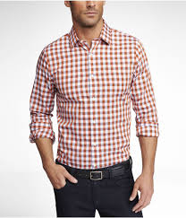 Pumpkin Extra Slim Plaid Dress Shirt Express Men Mens Shirt Dress Mens Outfits Slim Fit Dress Shirts