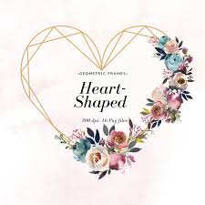 16 Heart Shaped Watercolor Floral Geometric Frames Frames With Watercolor Flowers Heart And Leaves Frame Geometric Heart Clip Art Flower Background Wallpaper