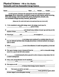 Renewable And Non Renewable Energy Sources Worksheet Fill In The Blank Renewable Sources Of Energy Renewable Energy Resources Renewable Energy