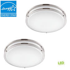 Low profile flush mount light fixture. Envirolite Low Profile Led 16 In Brushed Nickel White Ceiling Flush Mount 2 Pack Ev1416led Bn2 The Home Depot
