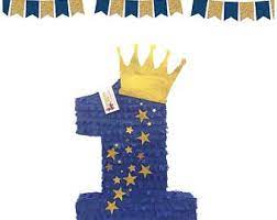 Royal Blue Gold Crown Number One Pinata Prince Pinata King Pinata Little Prince Theme Prince Birthday Theme Prince Birthday Party Jungle Theme Birthday