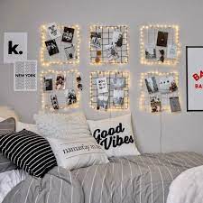 Gold Grid Wall With Lights Girl Bedroom Decor Cool Dorm Rooms Cute Bedroom Ideas