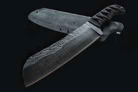 Ecos Knives 12.25" Fixed Blade Knife Acid Washed Blade w/ Black Cord  Handles & Kydex Sheath