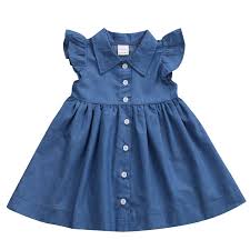 Kid Girls Dresses Toddler Denim Single Breasted Dresses Clothes Summer Ruffle Sleeve Outfits Short Mini Dress Girls Clothing Girls Denim Dress Dresses Kids Girl Toddler Denim Dress