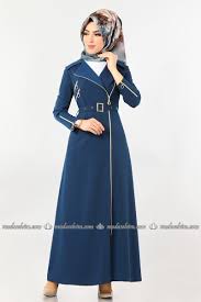 Moda Selvim Fermuar Detay Kemerli Ferace Ah3212 Indigo Basortusu Modasi The Dress Islami Giyim