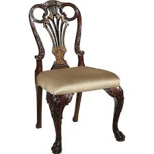 Cotton Upholstered Queen Anne Back Side Chair In Mahogany Black Wood Chair Design Chair Carved Chairs