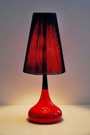 Mid Century Modern Danish Ceramic Red Color Glaze Table Lamp With Original Shade Red Lamp Shade Lamp Table Lamp