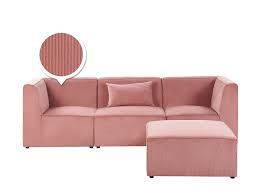 Sofa couch wohnlandschaft xxl couch ledersofa mit ottomane sofagarnitur v015. 3 Sitzer Sofa Cord Mit Ottomane Rosa Lemvig Beliani Fr