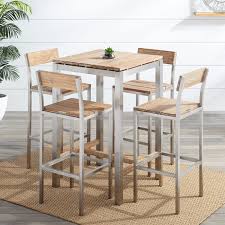 Macon 5 Piece Square Teak Outdoor Bar Table Set Whitewash Outdoor Bar Table Bar Table Bar Table Sets