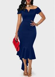 Black And Blue Outfits For Women Off The Shoulder Dresses Peplum Hem Navy Blue Off The Shoulder Dress Black Mermaid Dress Peplum Hem Dress Women S Fashion Dresses