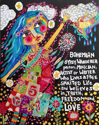 Mixed Media Folk Art Bohemian Girl Etsy Whimsy Art Folk Art Flowers Art