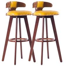 Liqicai Wooden Bar Stool Set Of 2 With Faux Leather Seat And Backrest Upholster Swivel Stool Footrest Extremely Co Bar Stools Wooden Bar Stools Tall Bar Stools