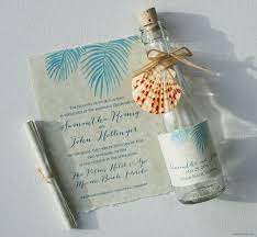 Beach Wedding Invitation Watercolor Palm Leaves Etsy Wedding Bottles Beach Wedding Invitations Invitation Bottle