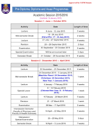 To view other calendar years (past and future), see the menu. Pre Diploma Diploma And Asasi Programmes Academic Session 2015 2016 Academic Term Titles