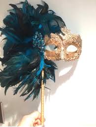 Mask On A Stick Feather Mask Mardi Gras Etsy Masks Masquerade Feather Mask Mask Party