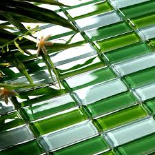 Glass tile mosaic backsplashes are a spectacular way of adding color to your kitchen. Crystal Glass Tile Brick Strip Kitchen Backsplash Tiles Green Glass Mosaic Wall Stickers Bathroom Tile Designs 102