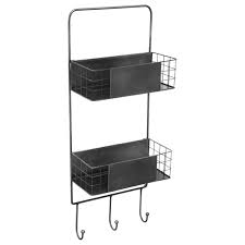 Etagere metal noir style industriel. Etagere Murale Style Industriel En Metal Noir 2 Paniers 3 Crochets 25x12x62cm Etageres Murales Pier Import