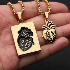 Anatomical Heart Necklace Puzzle Couples Necklaces Silver And Gold Anatomical Heart Necklace Bff Jewelry Puzzle Jewelry