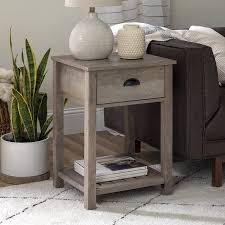 Farmhouse Single Drawer Open Shelf Grey Wash End Table By Manor Park Walmart Com In 2020 Open Shelving End Tables Shelves
