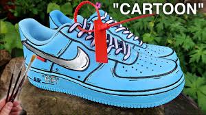 The shoe is sprayed with a matte finisher for a cle Custom Cartoon Off White Air Force 1 S Youtube