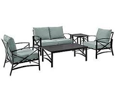 Kaplan Love Seat Two Chairs Coffee Side Tables W Cushions Qvc Com Outdoor Seating Set Conversation Set Patio Diy Patio Furniture