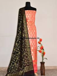 Black And Silver Punjabi Suit Banarasee Banarasi Handwoven Resham Woven Semi Silk Tanchoi Salwar Kameez Fabric With Black Cotton Silk Dupatt Dress Indian Style Salwar Kameez Brocade Dresses