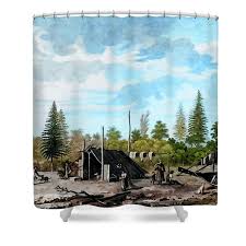 Tlingit fishing camp with drying fish Shower Curtain