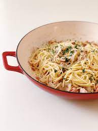 One Pan Pork Belly Carbonara Cinder Block Recipe Pork Belly Pork Pasta Parmesan Pork