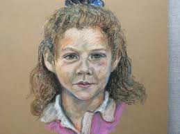 Youthful Female Child Portrait Drawing, Original Mid-century Vintage Wall  Art Home Décor